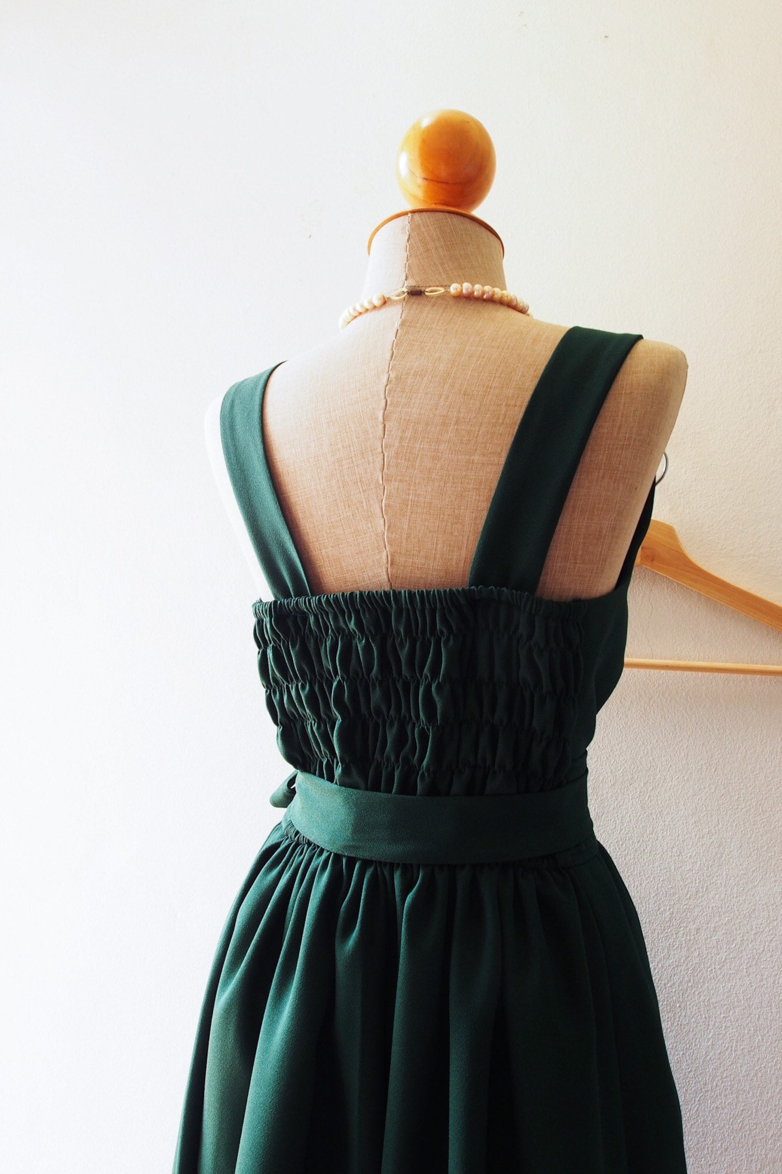 Green Bridesmaid Dress Forest Green Party Dress V Neck Vintage Etsy