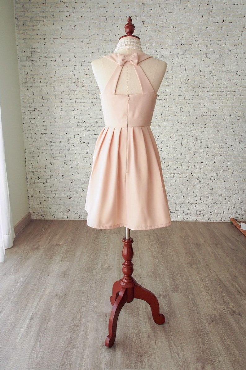 𝐋𝐎𝐕𝐄 𝐏𝐎𝐓𝐈𝐎𝐍 Light peach dress bridesmaids dress bow backless picnic dress sundress vintage style party dress girl holiday fashion image 8