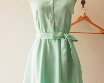 DOWNTOWN - Modern Vintage Mint Green Shirt Dress Summer Dress Sundress Mint Bridesmaid Dress Midi Dress Casual Dress Party Dress