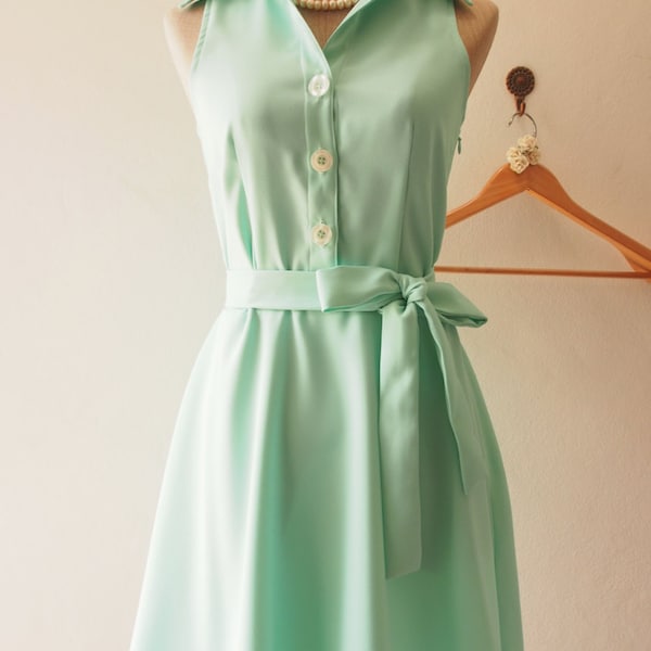 DOWNTOWN - Moderne vintage Menthe Vert Chemise Robe d’été Robe Soleil Menthe Demoiselle d’honneur Robe Midi Robe Décontractée Robe De Fête