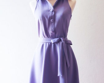Sundress Purple Bridesmaid Dress Chic Casual Shirt Dress Fit and Flare Vintage Modern Dress Mod Clothing Working Dress Swing Skirt