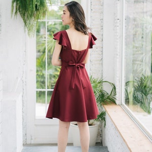 Olivia Burgundy Dress Bridesmaid dress capsule wardrobe dark red Prom Swing Dress Formal Cocktail Wedding Summer Dress Vintage sundress image 7