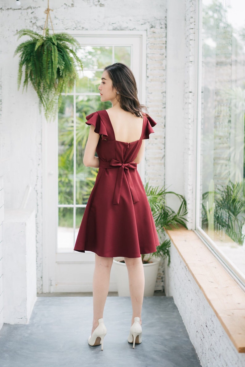 Olivia Burgundy Dress Bridesmaid dress capsule wardrobe dark red Prom Swing Dress Formal Cocktail Wedding Summer Dress Vintage sundress image 7