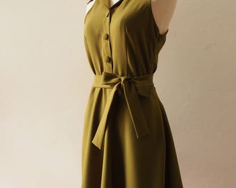 DOWNTOWN - Olive Green summer Dress Shirt Dress Vintage Modern Dress Sundress Short Party Dress Working Dress Casual Everyday Dress