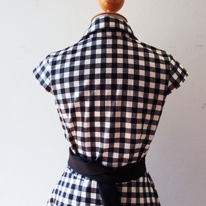 Summer Dress Black Gingham Dress Cap Sleeve Shirt Dress Swing Skirt Fit and Flare Vintage Sundress Mod Belt Black Dress DOWNTOWN image 7