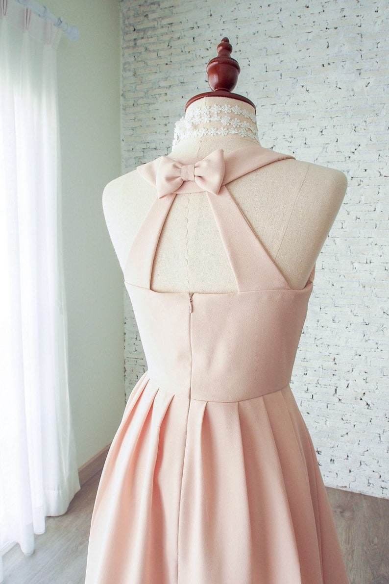 𝐋𝐎𝐕𝐄 𝐏𝐎𝐓𝐈𝐎𝐍 Light peach dress bridesmaids dress bow backless picnic dress sundress vintage style party dress girl holiday fashion image 6