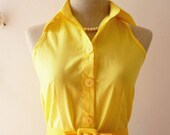 HOT SALE - Summer Dress Shirt Dress Jazzy Yellow Dress Retro Stripe Dress Vintage Inspired Dress Party Dress Cotton Dress - Size XS-S