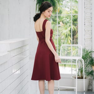 Baverly Dark Burgundy Dress Vintage Modern Simple Retro Dress Summer Wedding Dress Fit and Flare Summer Dress Elegant Beth red Sundress image 2