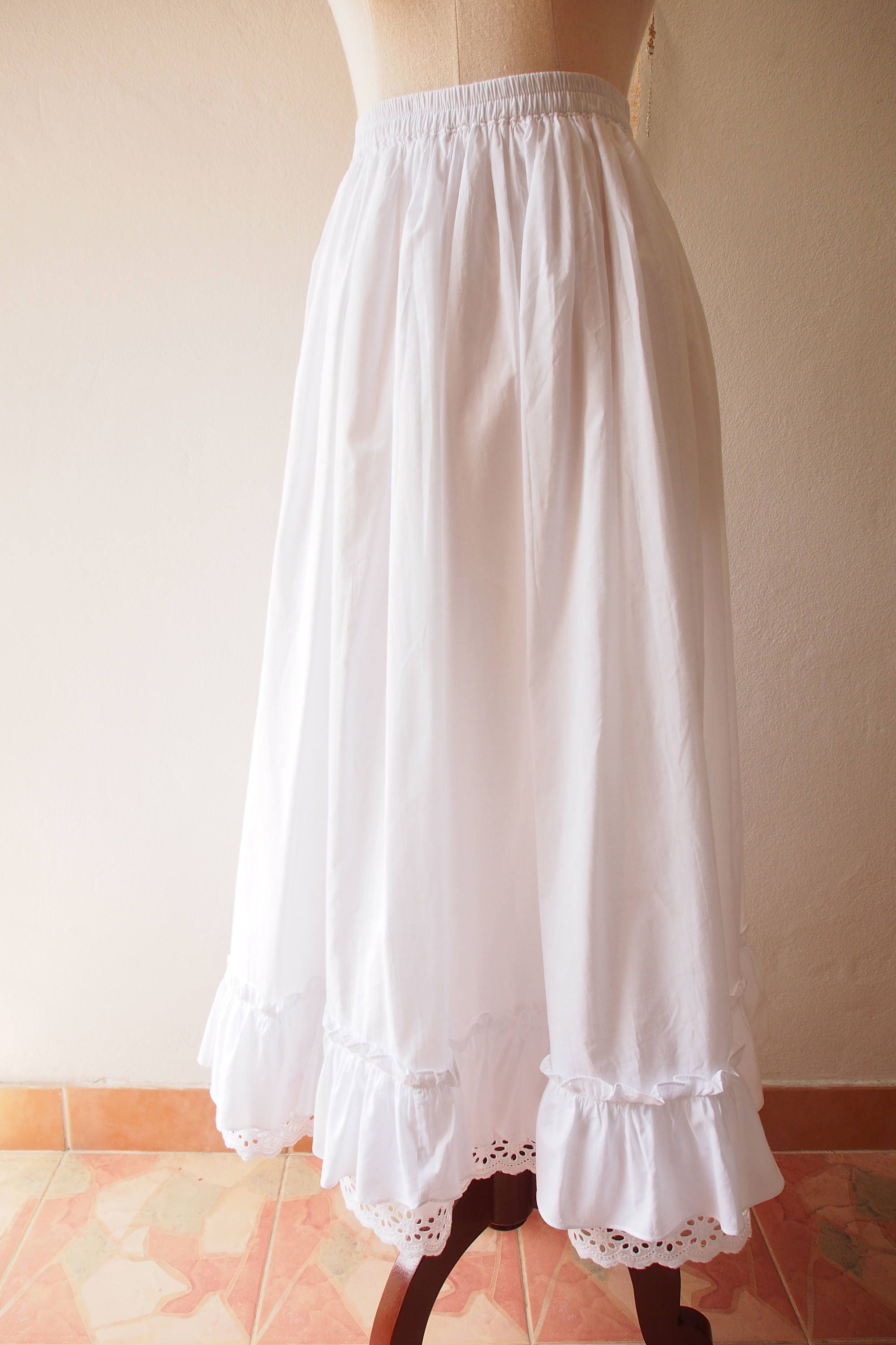 White Maxi Skirt Cotton Skirt Ruffle Hemmed Long Skirt Vintage Etsy