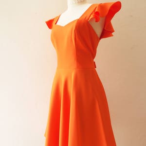 OLIVIA Orange Dress Orange Bridesmaid Dress Swing Dance Dress Tangerine Dress Ruffle Sleeve Sundress Sweetheart Prom Dress Summer Dress image 8