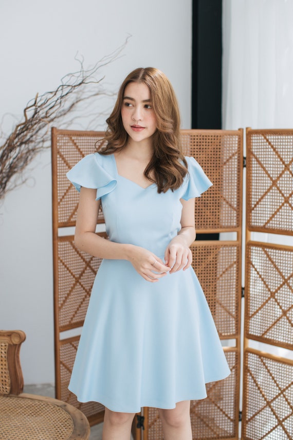 Blue Party Dress Blue Bridesmaid Dress School Dance Ruffle Sleeve