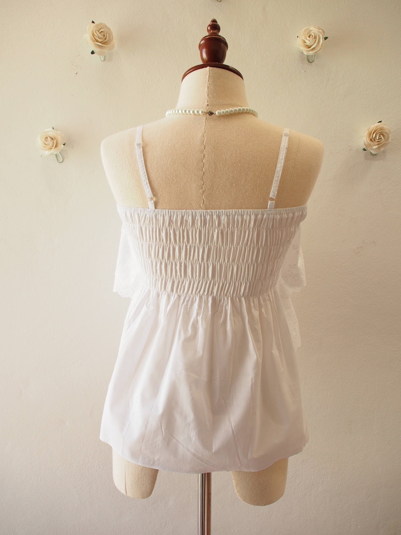 Free Size US0-US6 Lace Top Spaghetti straps Top Adjustable White Lace Top Summer Beach Boho Minimal Style
