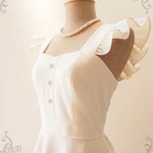Sundress White Vintage Style Bridal Dress Wedding Dress White Bridesmaid old money minimal Ruffle Sleeve preppy women clothing gown