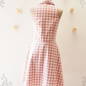 Pink Shirt Dress, Dusky Pink Gingham Dress Vintage Style Dress Cute Summer Sundress, Dancing Dress Working Dress Size XS-XL image 5