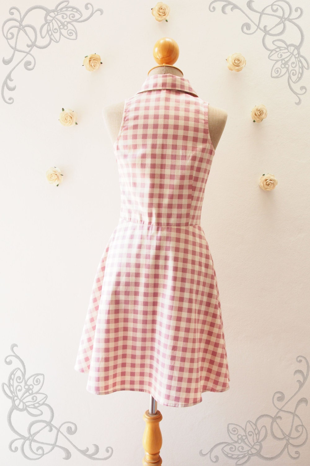 Pink Shirt Dress Dusky Pink Gingham Dress Vintage Style Dress - Etsy