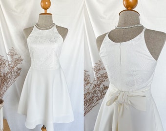Miki - White lace Party dress halter minimal white wedding dress prom dress swing vintage dress summer women capsule wardrobe