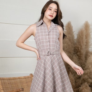 Summer Gingham Dress Light Oak Brown Sundress Check Print Vintage Modern Bridesmaid  Dress Fit and Flare Style La La Dress 70's Retro Fashion - Etsy