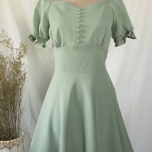 Sage Green Dress Snow retro Dolly Puff Sleeve Summer vintage preppy Sage Green Bridesmaid Sundress Party Halloween women costume