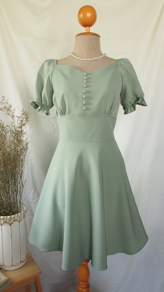 Sage Green Dress Snow White Dolly Puff Sleeve Summer Dress Sage