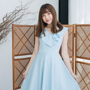 Blue Bridesmaid Dress Baby Blue Dress Blue Evening Dress Vintage Inspired Dress Blue Party Dress Summer Dress V Neck Ruffle Dress  - Blake