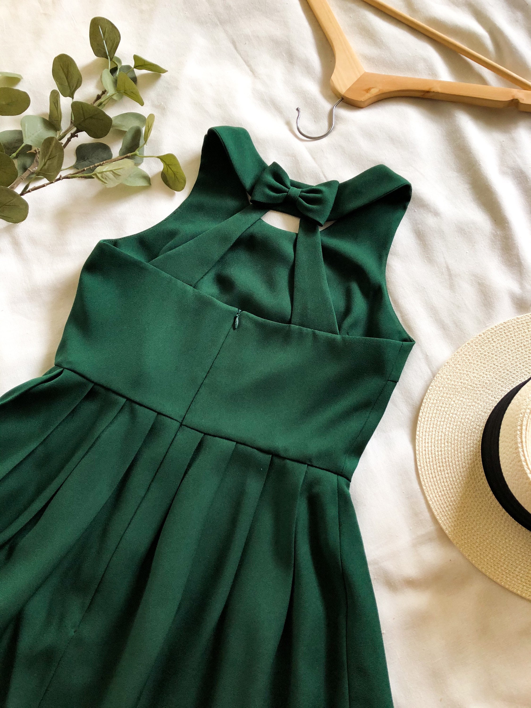 new green dress Nova Tie Back Dress in Emerald Green main image 1