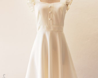 Sundress 2024 White Dress Vintage Style Bridal Dress Wedding Dress White Bridesmaid Dress Ruffle Sleeve Dress