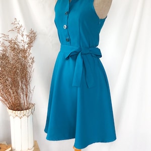 Blue Teal Wedding Bridesmaids dress shirt dress vintage retro sundress swing party clothing modest women clothes picnic dress DOWNTOWN