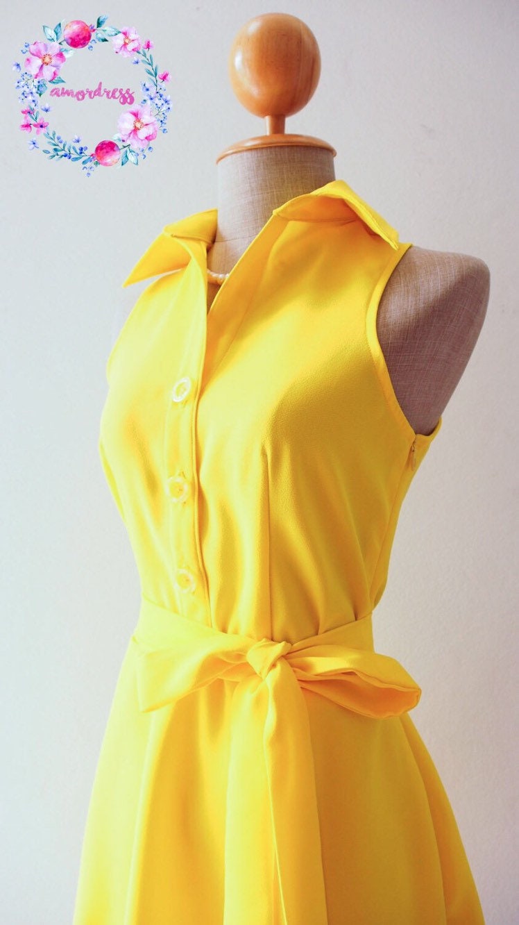 DOWNTOWN Canary Yellow Dress Lemon Club Dress Yellow Shirt Dress