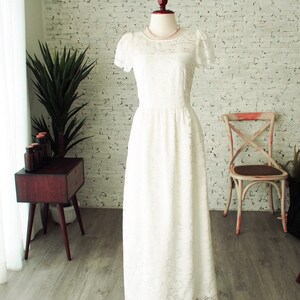 White Lace Dress Vintage Inspired Bridesmaid Dress broderie anglaise Off Long Rustic Wedding Gown Floor Length White Cap Sleeve Halloween image 6