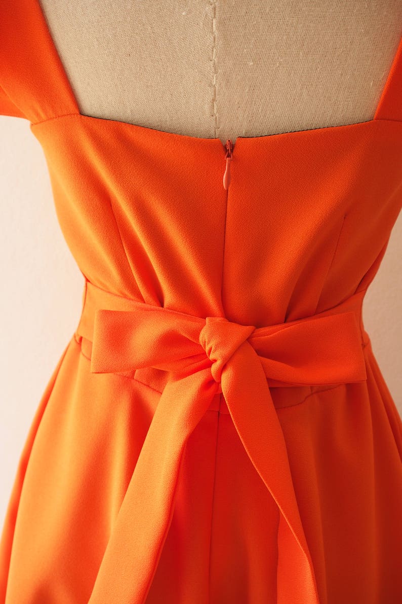 OLIVIA Orange Dress Orange Bridesmaid Dress Swing Dance Dress Tangerine Dress Ruffle Sleeve Sundress Sweetheart Prom Dress Summer Dress image 9
