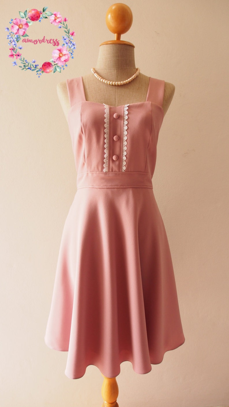 Vienna Midi Dress Dusky Pink Bridesmaid Dress Pink Tea Dress Etsy