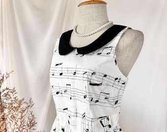 Music Dress Music Note white Sundress Concert Singer Dress Graduation Party Dress Gift for her Halloween Christmas Dress Vintage