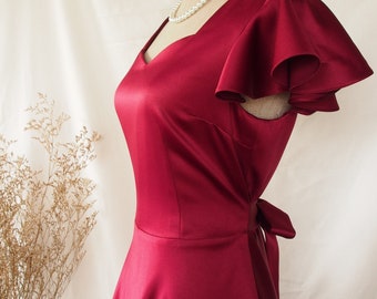 Burgundy Bridesmaid Dress Dark Red Prom Vintage Modern Fit and Flare Sweetheart Dress Retro Party Dress Elegant Christmas Clothing -Alita