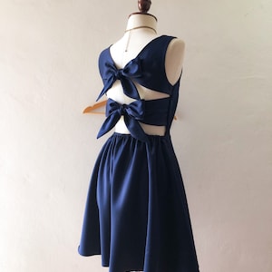 Shining Navy party dress vintage retro bridesmaid gown summer fashion sundress swing skirt high fashion twin back bow quirky design Ella image 1