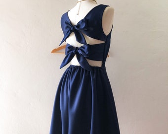 Shining Navy party dress vintage retro bridesmaid gown summer fashion sundress swing skirt high fashion twin back bow quirky design Ella