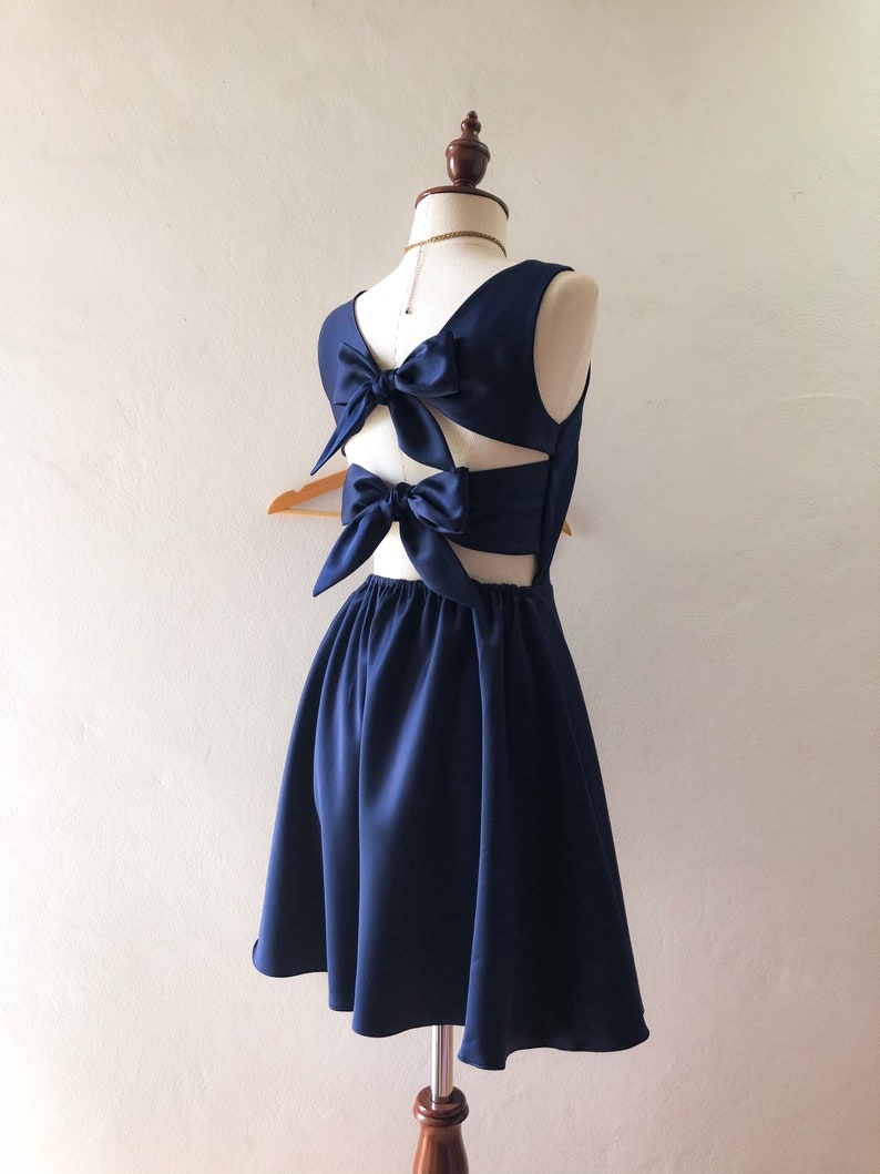 Shining Navy party dress vintage retro bridesmaid gown summer fashion sundress swing skirt high fashion twin back bow quirky design Ella image 1