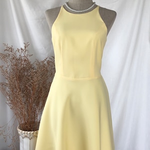 2025 color trend Miki -pastel  Yellow Party dress bridesmaid modest prom swing dress summer women old money preppy fashion
