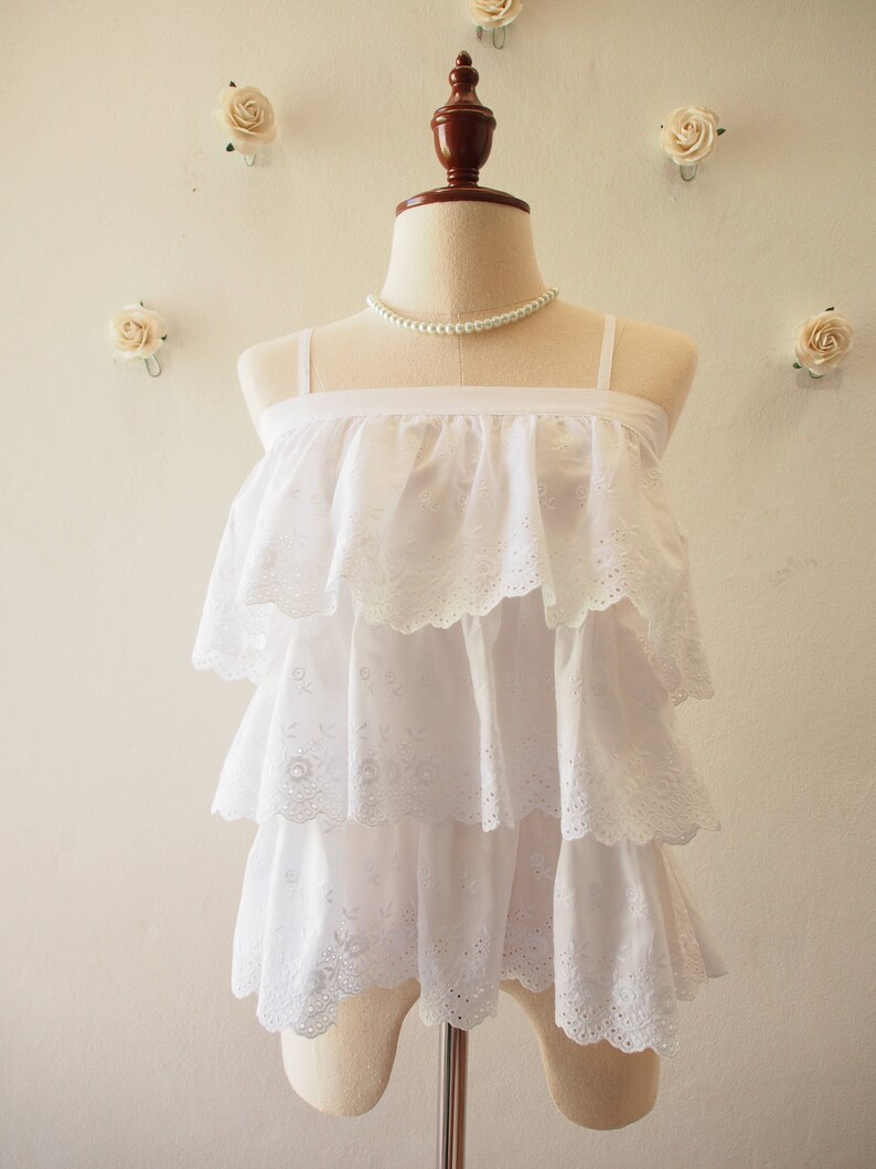 Free Size US0-US6 Lace Top Spaghetti straps Top Adjustable White Lace Top Summer Beach Boho Minimal Style