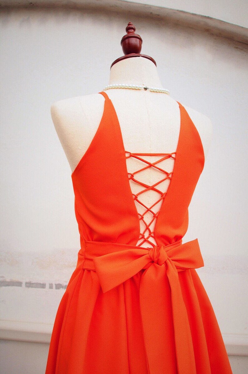 Orange Prom Dress Tangerine Orange Party Dress Backless Low Etsy