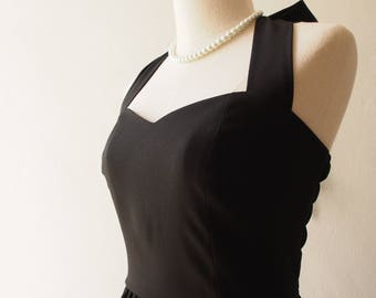 Party Dress Black Prom Dress Little Black Dress Vintage Bridesmaid Dress Halter Short Party Dress Mini Dress  - Pockets Custom length can do