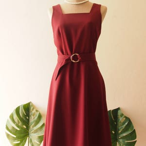 Baverly Dark Burgundy Dress Vintage Modern Simple Retro Dress Summer Wedding Dress Fit and Flare Summer Dress Elegant Beth red Sundress image 8