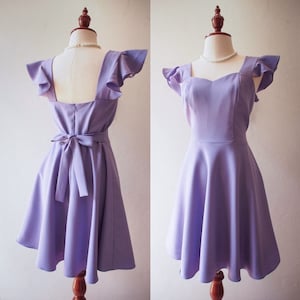 OLIVIA - Dusty Purple summer Dress Ruffle Sleeve Strap Style sweetheart Swing sunDress bridesmaid old money women preppy outfit Gift for her