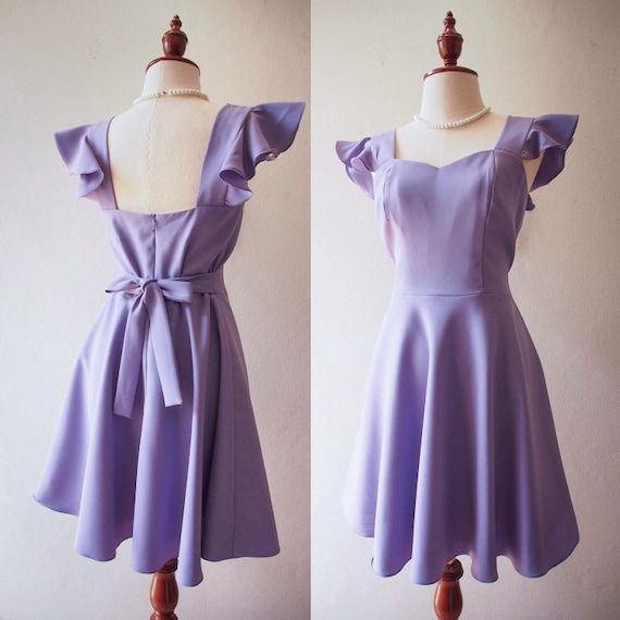 Purple ruffle sleeve dress hotsell