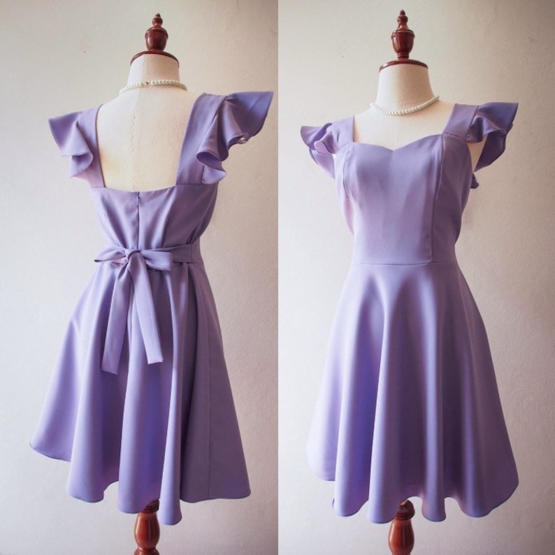 OLIVIA - summer dress Dusty Purple Dress Ruffle Sleeve Strap Style sweetheart Swing Dress bridesmaid Purple Cocktail Christmas Gift for her 