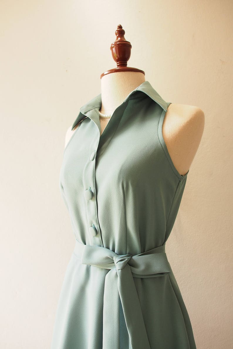 DOWNTOWN Sage Green Dress Shirt Dress Working Casual Dress - Etsy