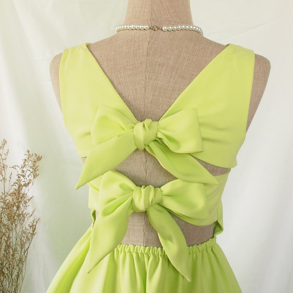 Ella - Lime Green Bridesmaid Dress Twin Back Bow Elegant Prom Dress Party Dress Vintage Sundress Fashion Summer Dress Swing Dance Dress