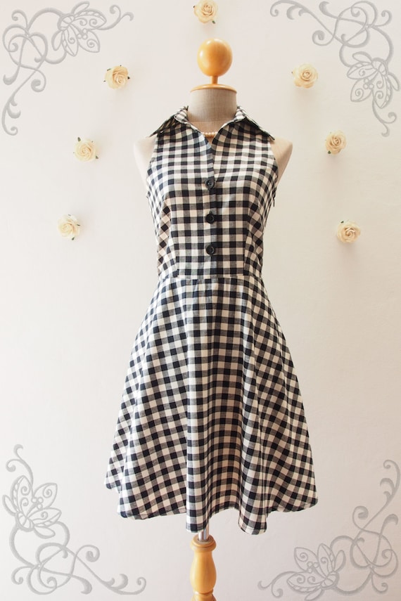 Shirt Dress Black Gingham Dress Vintage Style Dress Summer - Etsy