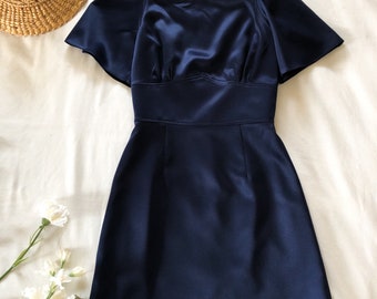 Navy Party Dress Shining A line Party Dress Summer Vintage prom Flare Bell Sleeve Mini Dress Vintage Sundress Bridesmaid Dress-Monet