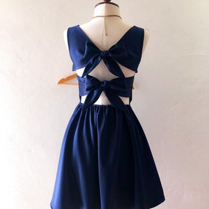 Shining Navy party dress vintage retro bridesmaid gown summer fashion sundress swing skirt high fashion twin back bow quirky design Ella image 6