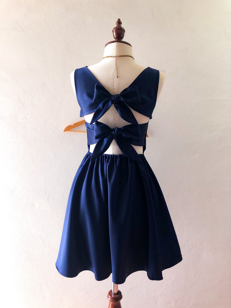 Shining Navy party dress vintage retro bridesmaid gown summer fashion sundress swing skirt high fashion twin back bow quirky design Ella image 6